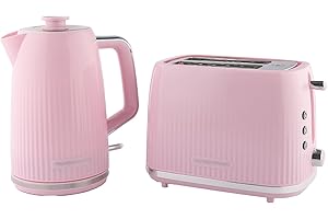 Hamilton Beach Kettle and Toaster Set, Miami, Electric Kettle 1.7L, Wide Slot Toaster 2 Slice, Boil Dry Protection, 7 Variable Browning Levels, Flamingo Pink - HBMIAF