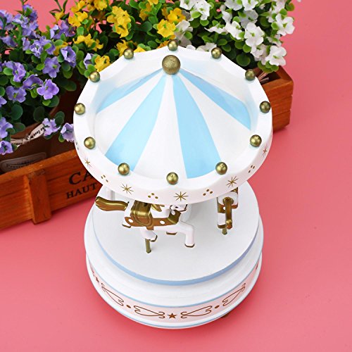 Peradix Spieldose Karussell Spieluhr mit Musik Dekoration Music Box Holz (Blau) - 5