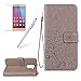 Produktbild Girlyard Lederhülle für Huawei Honor 6X Grau, Wallet Flip Case Prägung Klee Blumen Muster Design Schutzhülle mit Lanyard Strap Handyhülle Standfunktion Karteneinschub und Magnetverschluß Etui für Huawei Honor 6X