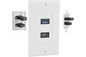 TANGXI Placa de zócalo de pared USB HDMI, HDMI USB 3.0 2 en 1 Panel de placa frontal de pared multimedia integrada-Blanco