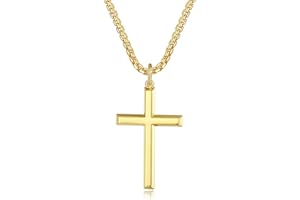 FANCIME White/Yellow Gold Plated 925 Solid Sterling Silver High Polished Plain Mens Crucifix Pendant Fine Jewellery for Mens Boys, with Stainless Steel Box Chain Necklace Length 24 Inch
