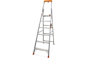 KELI FRANCE KELI - Échelle Pliable, Escabeau, Marchepied, Fabriqué en Aluminium, Qualité Professionnelle, Poignée de Transport Confort, Porte Outils ABS (6 Marches (Travail à 3,38m))