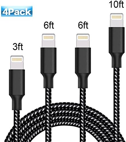 Kimpson Lightning Cable,4Pack 1m/2m/2m/3m Extra Long Nylon Braided Apple iPhone Charger Cable Charging Lead Cord USB Wire for iPhone 7/7 Plus/6/6S Plus/5/5S/5C/SE,iPad Pro/Air/mini,iPod(Black&amp;White)