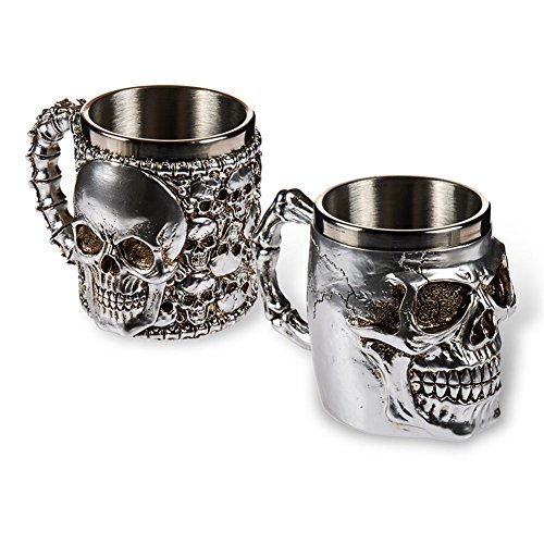 HC-Handel 923353 Polyresin-Trinkbecher "Skull" versilbert 16 cm