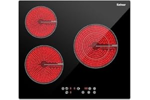 Karinear Piano Cottura Vetroceramica 3 Fuochi, 60cm Piani Cottura Elettrico da Incasso con 9 Livello Toccare Controll 5200w, Fornello Elettrico con Serratura di Sicurezza,Indicatore di Calore Residuo