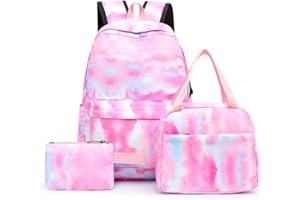 PAIKOE School Bag Sets for Girls, 3 in 1 Children Backpacks Lightweight Colorful Rucksack, Tie Dye Schoolbag with Lunch Bag And Wallet for Primary Secondary Middle School Teen Girls