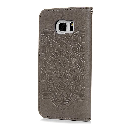 Badalink Für Samsung Galaxy S7 Edge Hülle PU Leder Lederhülle Tasche Case Cover Druck Campanula Totem Design Grau Gray Brieftasche Wallet Flip Case Schutz Etui Schale im Bookstyle mit Weich Handschlaufe Standfunktion Karteneinschub und Magnetverschluß für Samsung Galaxy S7 Edge Duos G935F 5.5″ Premium Ledertasche - 4