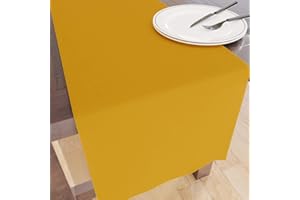 Encasa Runner da tavola Dimensioni 32x183 cm | Tessuto in tela di cotone | Tinta unita Mango intenso | Lavabile in lavatrice e resistente
