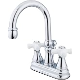 Kingston Brass KS2611PX Vali Pirin&ccedil; A&ccedil;ılır ve Porselen &Ccedil;apraz Saplı 4 İn&ccedil; Centerset Lavabo Bataryası, Parlak Krom