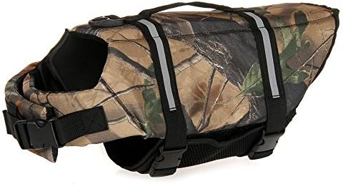 Assorted Color Dog Life Jacket Reviews Adjustable Dog Life Vest Preserver (Light Camo, XXL)
