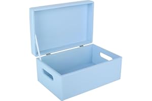 Creative Deco Azzurra Grande Scatola in Legno | 30 x 20 x 14 cm | Coperchio e Maniglie | Cassetta Conteniore Portaoggetti Portagiochi Cofanetto Documenti Attrezzi | Perfetta per Decoupage e Decorare