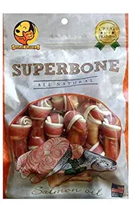 Foodie Puppies Super Bone All Natural Salmon Oil Flavour Knotted Dog Treat, 9 in1 ((Knotted) Salmon Oil, Pack of 1)