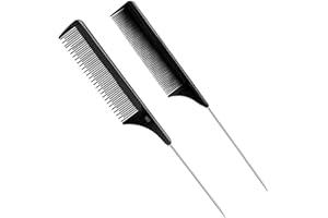 ‎HUAJIAO 2 Stück Kit Haarkamm, Professioneller Nadelstielkamm Friseur Kamm Schneidkamm Stahlspitze Schwanzkamm Schwarz Kamm Set für Haarstyling Salon