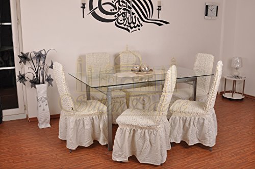 6er Pack elastische Stuhlbezüge Stuhlhussen in creme - Bi-Elastic Husse Stuhlbezug / Stuhlhusse stretch Stuhlüberzug / Stuhl Bezug / Hussen Stuhl / Stuhl Husse / Stuhl Hussen / Husse Stuhl / Stuhlbezuege /
