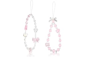 Reownest 2 szt. bransoletka z zawieszką do telefonu - uroczy Y2K kot kokarda serce kryształowe perły z koralikami pasek do telefonu smycz estetyczny łańcuszek brelok paski na nadgarstek dla nastolatek