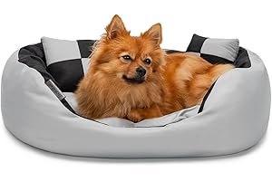 lionto Lit pour Chien 4-en-1 avec Coussin réversible, 65x50 cm, Coussin pour Animaux de Compagnie de Toutes Tailles résistant aux griffures avec entrée Basse, Gris/Noir