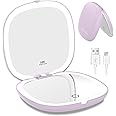 wobsion Travel Magnifying Mirror with Light, 1x/10x LED Compact Mirror, 2-Side Illuminated Makeup Mirror Dimmable, 10cm Rechargeable Handheld Pocket Mirror, Gifts for Women(Purple)