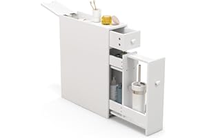 KOMFOTTEU Wąska szafka 2 szuflady, oszczędność miejsca, idealna dla wąskich przestrzeni, kolumna łazienkowa, do kuchni, biura, toalety, 48x16x58 cm (biała)