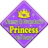 SWIRL NANNY & GRANDAD'S LITTLE PRINCESS ON BOARD (like baby on board sign) Non Personalised novelty baby on board car window sign.