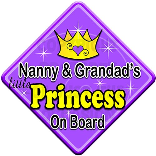 SWIRL NANNY & GRANDAD'S LITTLE PRINCESS ON BOARD (like baby on board sign) Non Personalised novelty baby on board car window sign.