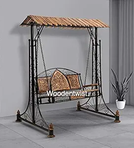 Onlineshoppee Portable Wooden and Wrought Iron Garden and Balcony Swing
