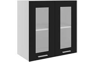 Keketa Hanging Glass Cabinet Kitchen Furniture Storage Shelf Wall Cabinet Cupboards Wall Mounted Fitment Living Room Black 60x31x60 cm Engineered Wood