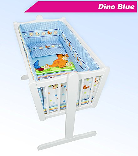 BABY CRIB BEDDING SET 90 X 40 DUVET PILLOW OPTIONAL BUMPER ALL AROUND 100% COTTON CRADLE BASSINET (3 Pieces set, Dino Blue)
