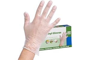 HIVEHYPE Disposable Gloves, Clear Vinyl Gloves, Powder Free, Latex Free, Medical Exam Gloves, Vinyl Multi-Purpose Gloves, Extra Strong, Disposable Clear Gloves, Size - L (Pack of 100)