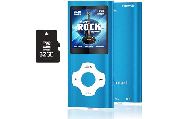 32Go Lecteur MP3, Portable Lecteur Musical sans Perte HiFi, Radio FM, Enregistreur Vocal, Lecteur Vidéo, E-Book, Lecteur MP3 Sport pour Courir, 18 Heures de Lecture de Musique, Bleu