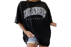 Tomwell T-Shirt Damen Oversized Mode Lose Rundhals Kurzarm Sommer Oberteile Vintage Drucken Bluse Streetwear Sport Oberteile Vintage Sweatshirt Teenager Mädchen Tunika Lang Tops