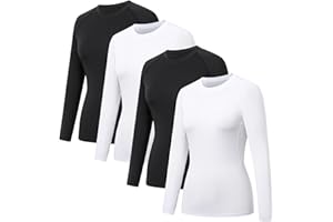 HYCOPROT Pack de 4 Hauts de Compression Femme Manches Longues Séchage Rapide Respirant sans Coutures Couche Base Layer Top Sport Tshirt pour Gym Fitness Yoga Running Randonnée Trekking Outdoor