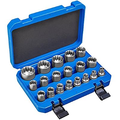 TecTake Ensemble de clé á douille Gear Lock 19 pcs | Adapté aux ouvertures de clés métriques + pouce et torx femelle | incl. Coffret