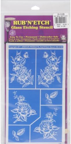 Armour Products 130451 Rub n ft. Etch Glass Etching Stencils 5 in. x 8 in. 1-Pkg-Detailed Floral