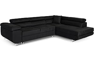 ‎COMFORTINO FURNITURE COMFORTINO FURNITURE Ecksofa mit Schlaffunktion PASTI L-Form, Sofa Couch mit Bettkasten, 3-Sitzer Eckcouch, Schlafsofa für Wohnzimmer, Big Sofa Couch mit Schlaffunktion (Schwarz, Ottomane Rechts)