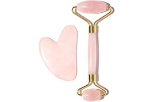 PRETTIVO Natürlich Jade Gua Sha und Gesichtsroller Tool, Jade Roller Gesichts und Nackenmassagegerät für Skincare, Geeignet für die Ganzkörpermassage