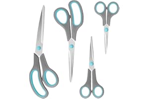 Asdirne Scissors, Stainless Steel Blades, Soft Grip Handle, Suitable for Households,Offices and Schools, Blue/Grey, 4 pcs/Pack