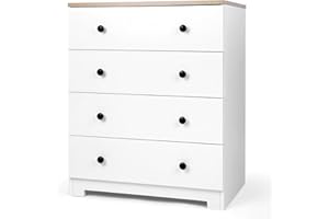 ‎VOWNER VOWNER Kommode mit 4 Schubladen, Kommode Weiß, Kommode, Kommode Schlafzimmer, 64 x 80 x 41 cm (B/H/T), Aufbewahrungsschrank, Sideboard Schubladenschrank für Wohnzimmer, (Weiß)