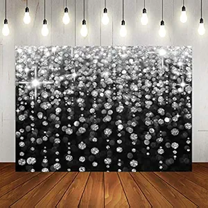 Glitter Sliver Bokeh Black Photography Backdrop 7x5ft Selfie Birthday Party Background Vintage Astract Baby Shower Newborn Baby Party Decorations Banner Supplies