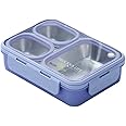 BrainGiggles Bento Lunch Box with 3 Compartments, Leak Proof BPA Free Stainless Steel Bento Box for Kids and Adults | Tiffin Box for School and Office (PURPLE)