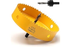 FASTDEPLE Sega tazza 140mm, bi-metallica sega a tazza per legno, frese a tazza per metallo con adattatore esagonale e punta di centraggio per ferro, alluminio, legno, cartongesso, giallo