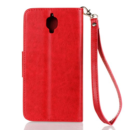 OnePlus 3 / OnePlus 3T Hülle,Cozy Hut ® Schmetterling Series Book Type Slim Fit Soft Silikon Magnetverschluss Schutzhülle PU Leder Hülle Flip Wallet Case Kunst leder Tasche Cover mit Standfunktion und Kartenfächer für OnePlus 3 / OnePlus 3T – Rote - 2
