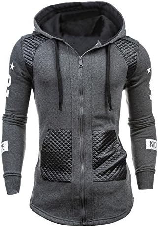 friendG Leather Hoody Cardigan Jacket For Men Zipper Casual Hoodie Stylish Coats Jumpers Sweater Stylish Outwear Leisure Winter Warm Windbreaker Cotton PU Leather Biker Motorcycle Jacket (XL, Grey)