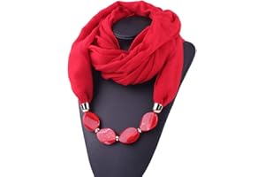 MoreChioce Écharpe Collier Foulard,Foulards Châle avec Pendentif Bijoux Lady Bague Foulard Chaud Écharpe Bague Tassel Strass