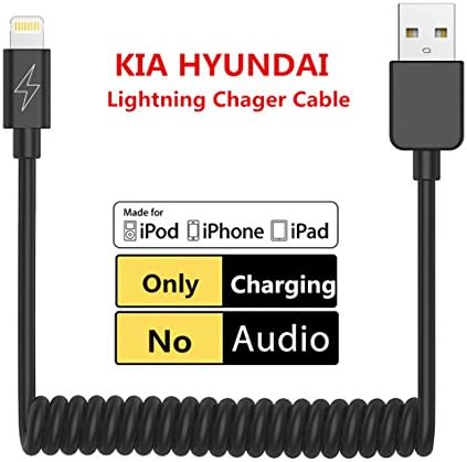 Kia Hyundai Charger Coiled Cable for iPhone 7 8 X iPod，Car Apple Lightning Charging Cord for KIA Hyundai with USB Charging Port, 6FT (Charging Cable)