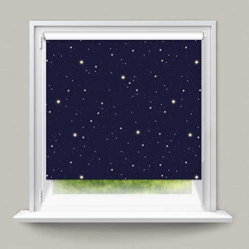 ECD Germany Verdunkelungsrollo 45 x 150 cm Blau mit Sternen Klemmfix ohne Bohren für Sonnen- und Sichtschutz inkl. Befestigungsmaterial EasyFix Rollo Klemmrollo