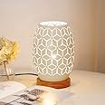 HHMTAKA Metal Lampshade Bedside Table Lamp Wooden Base Bedroom Lamp Decorative Bedside Lamp with Edison Bulb for Bedroom Home Weddings Parties Patio Indoor Outdoor (Geometrical Shape)