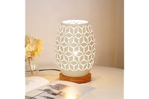HHMTAKA Metal Lampshade Bedside Table Lamp Wooden Base Bedroom Lamp Decorative Bedside Lamp with Edison Bulb for Bedroom Home Weddings Parties Patio Indoor Outdoor (Geometrical Shape)