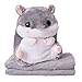 Produktbild TE-Trend 2in1 Baby Kinder Plüschtier Hamster 40cm mit Fleecedecke im Bauch des Kuscheltieres in Grau