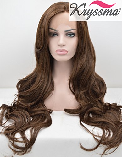 K’ryssma Realistic Wigs for Women Chocolate Colour Natural Wavy Long Synthetic Hair Glueless Lace Front Wig Half Hand Tied Heat Safe 26 inches - 2