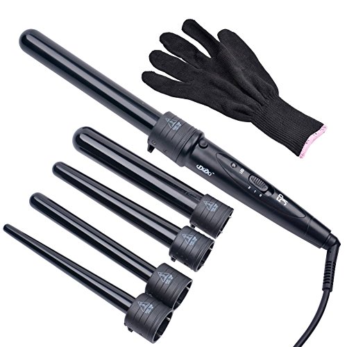 CkeyiN® 5 in 1 Multifunction Interchangeable Hair curlers Kit with Heat Resistant Glove Hair Styler Tools Curling Iron Curler Wand Tongs Set Crimping Iron for Women (Black)